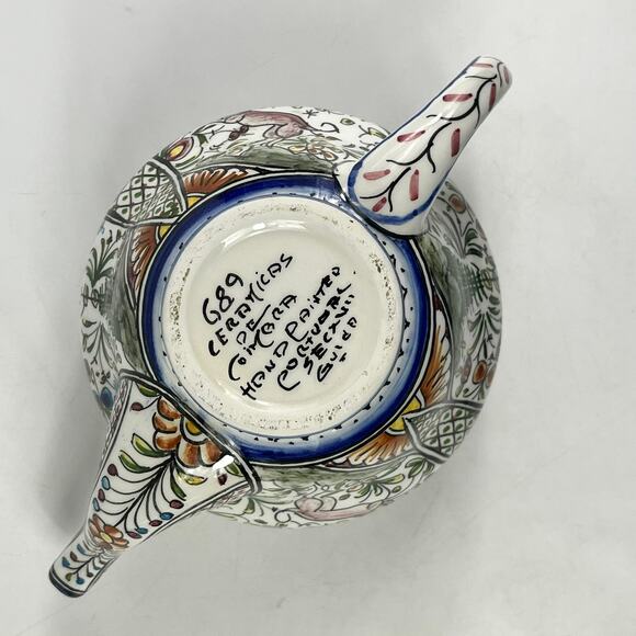 Ceramicas de Coimbra Hand Painted Portugal Floral Teapot 6.5"x9" Folk Art Glazed - Picture 6 of 11